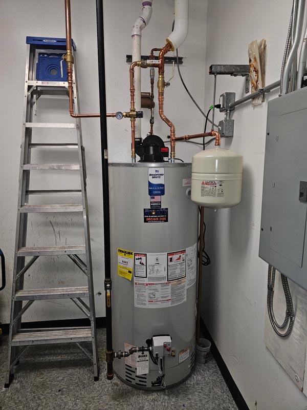 Newly installed Bradford White Water Heaters 75 gallon natural gas power vent tank